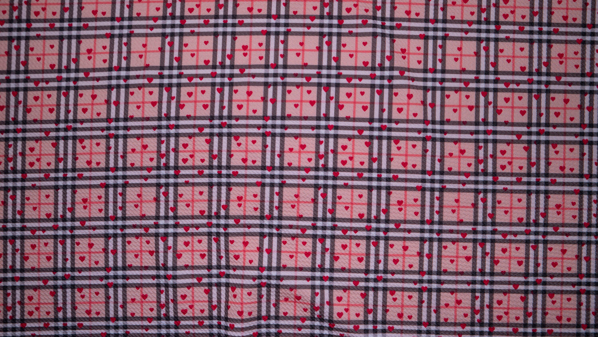 Plaid Hearts Bullet Print #351 Ribbed Scuba Techno Double Knit 2-Way Stretch Poly Spandex Apparel Craft Fabric 58"-60" Wide BTY