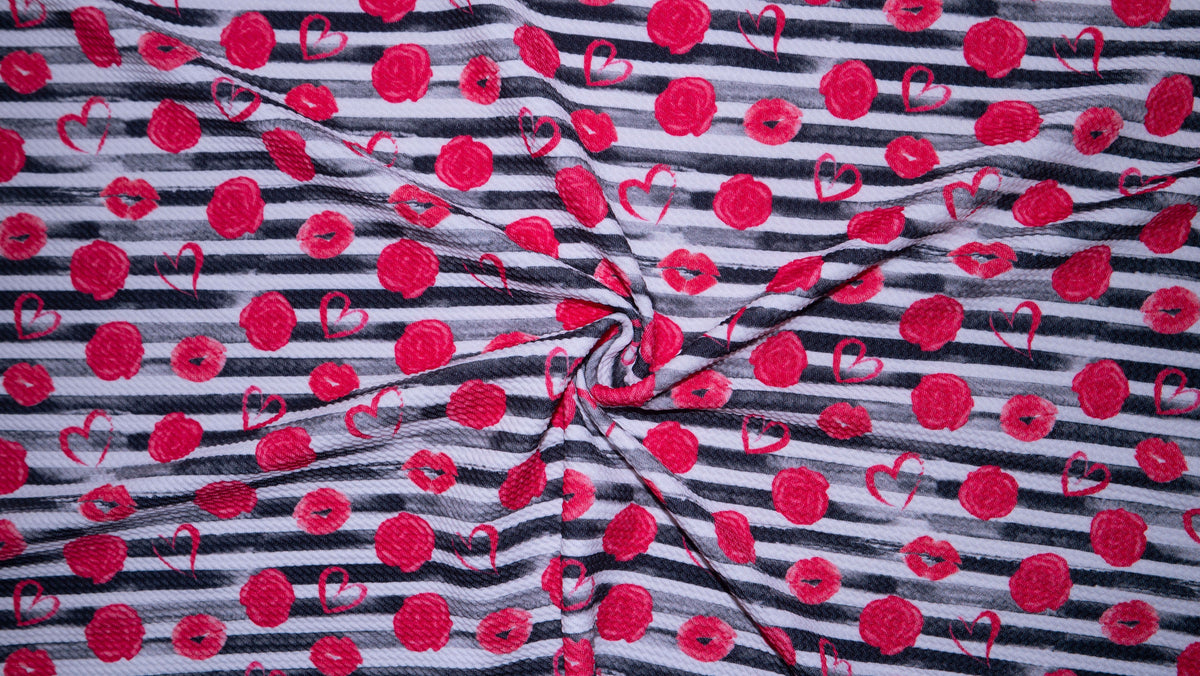 Hearts Rose Stripe Bullet Print #353 Ribbed Scuba Techno Double Knit 2-Way Stretch Poly Spandex Apparel Craft Fabric 58"-60" Wide BTY