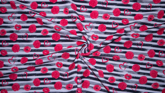 Hearts Rose Stripe Bullet Print #353 Ribbed Scuba Techno Double Knit 2-Way Stretch Poly Spandex Apparel Craft Fabric 58"-60" Wide BTY