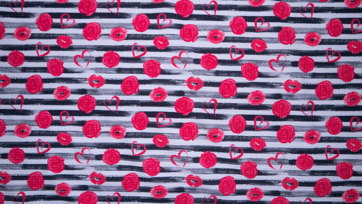 Hearts Rose Stripe Bullet Print #353 Ribbed Scuba Techno Double Knit 2-Way Stretch Poly Spandex Apparel Craft Fabric 58"-60" Wide BTY
