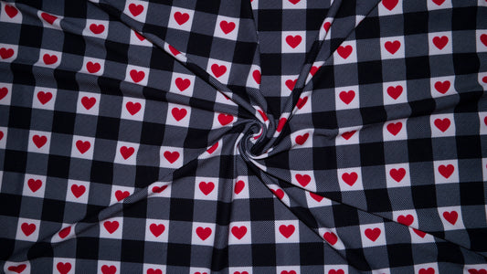 Buffalo Plaid Hearts #100 Double Brushed Polyester Spandex Apparel Stretch Fabric 190 GSM 58"-60" Wide By The Yard