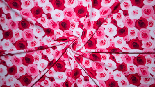 Valentines Day Roses #103 Double Brushed Polyester Spandex Apparel Stretch Fabric 190 GSM 58"-60" Wide By The Yard