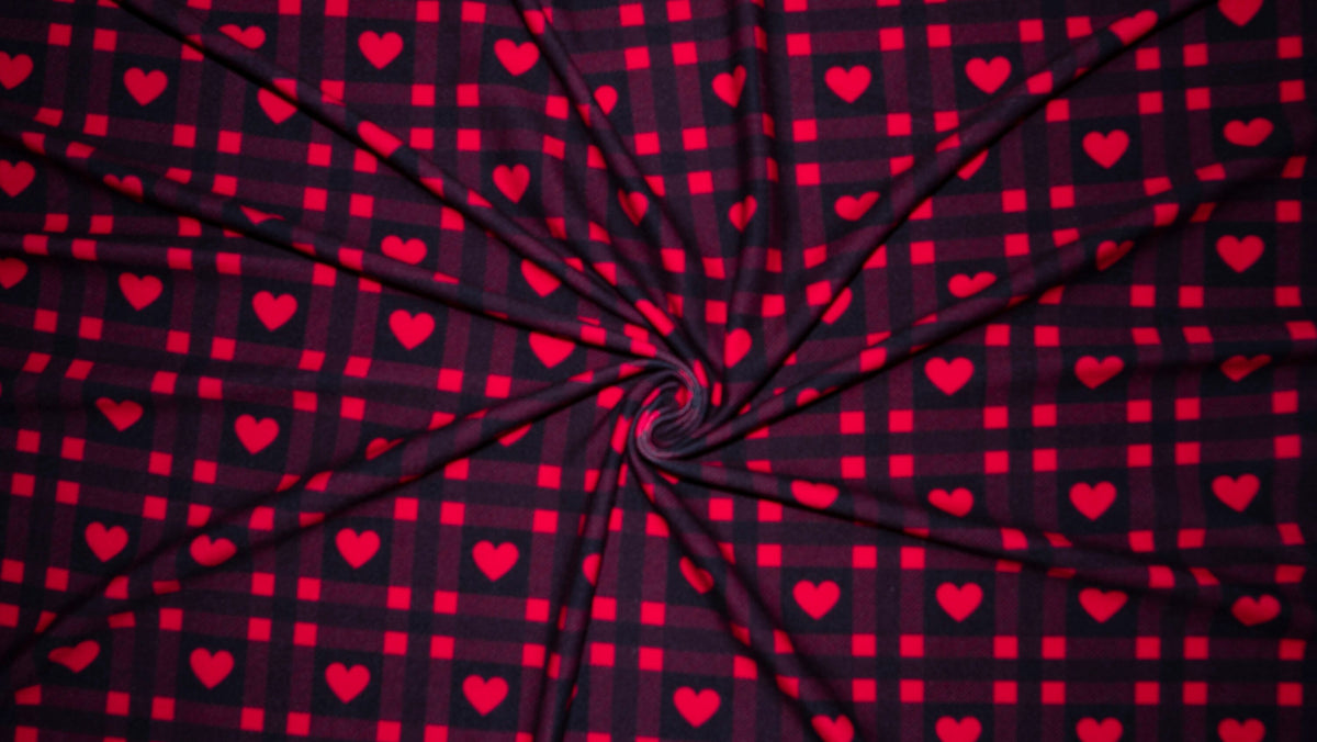 Buffalo Plaid Hearts #104 Double Brushed Polyester Spandex Apparel Stretch Fabric 190 GSM 58"-60" Wide By The Yard
