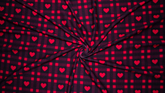 Buffalo Plaid Hearts #104 Double Brushed Polyester Spandex Apparel Stretch Fabric 190 GSM 58"-60" Wide By The Yard