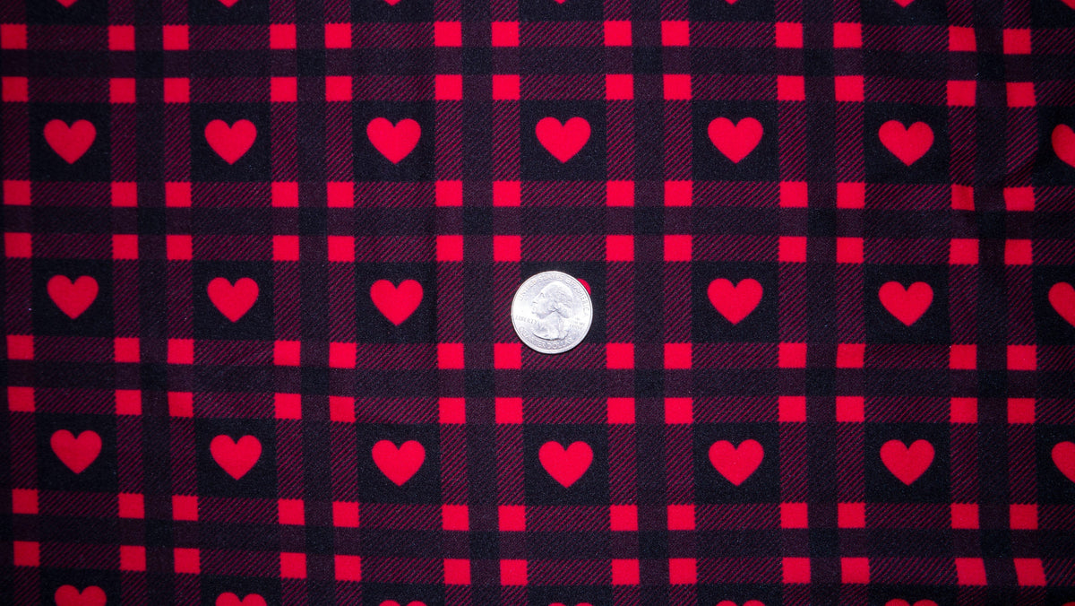 Buffalo Plaid Hearts #104 Double Brushed Polyester Spandex Apparel Stretch Fabric 190 GSM 58"-60" Wide By The Yard