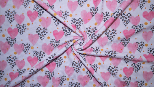 Leopard Heart Bullet Print #358 Ribbed Scuba Techno Double Knit 2-Way Stretch Poly Spandex Apparel Craft Fabric 58"-60" Wide BTY