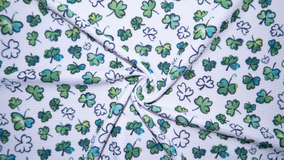 Four Leaf Clover Bullet Print #359 Ribbed Scuba Techno Double Knit 2-Way Stretch Poly Spandex Apparel Craft Fabric 58"-60" Wide BTY