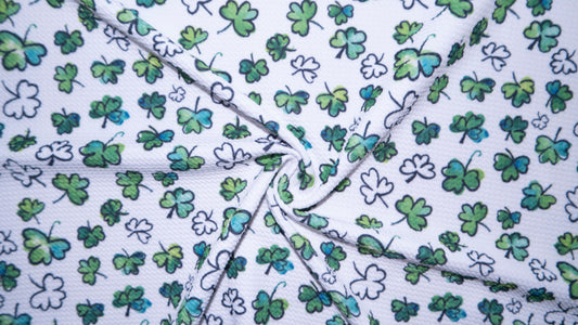 Four Leaf Clover Bullet Print #359 Ribbed Scuba Techno Double Knit 2-Way Stretch Poly Spandex Apparel Craft Fabric 58"-60" Wide BTY