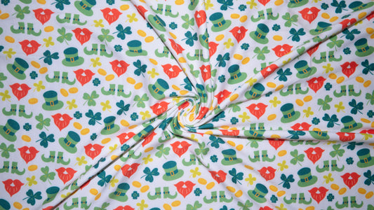 Leprechaun Saint Patrick Print #153 Double Brushed Polyester Spandex Apparel Stretch Fabric 190 GSM 58"-60" Wide By The Yard