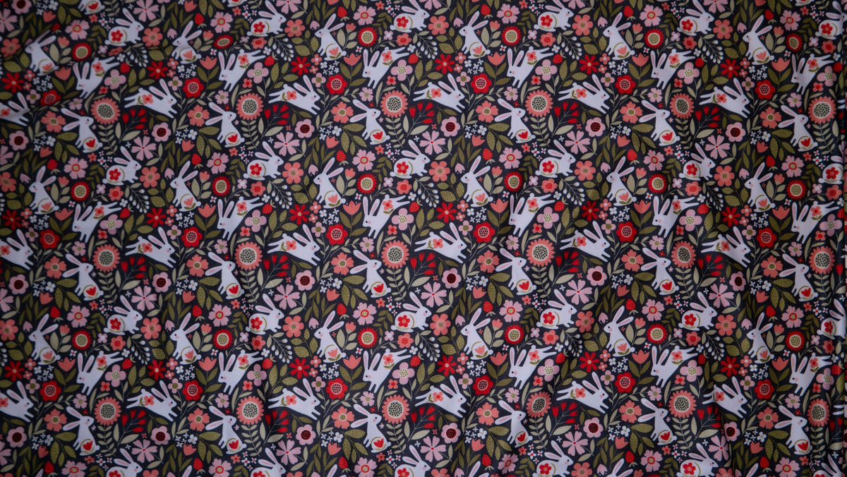Spring Bunny Floral #178 Double Brushed Polyester Spandex Apparel Stretch Fabric 190 GSM 58"-60" Wide By The Yard