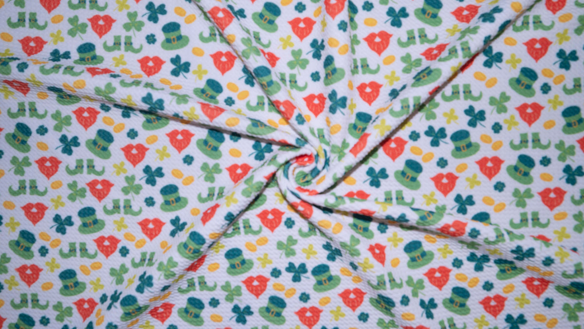 Leprechaun Saint Patrick Bullet Print #357 Ribbed Scuba Techno Double Knit 2-Way Stretch Poly Spandex Apparel Craft Fabric 58"-60" Wide BTY