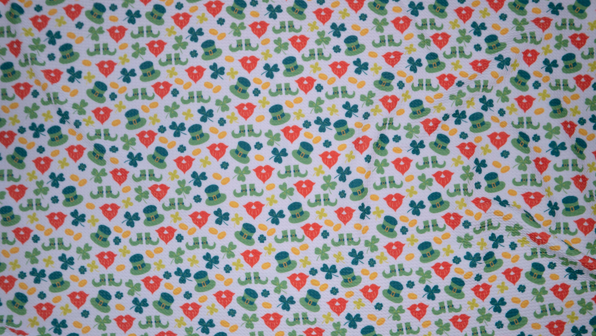 Leprechaun Saint Patrick Bullet Print #357 Ribbed Scuba Techno Double Knit 2-Way Stretch Poly Spandex Apparel Craft Fabric 58"-60" Wide BTY
