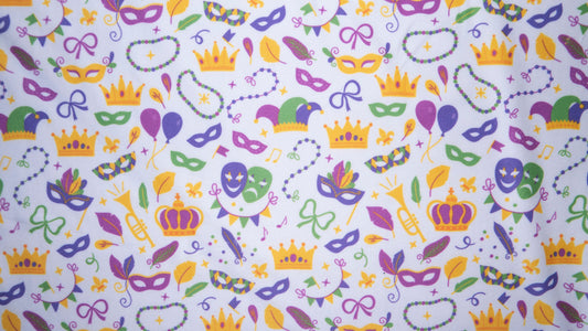 Mardi Gras Print #150 Double Brushed Polyester Spandex Apparel Stretch Fabric 190 GSM 58"-60" Wide By The Yard