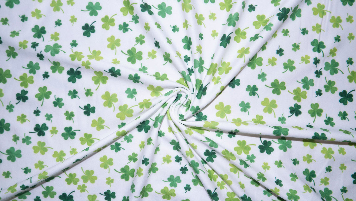 Four Leaf Clover Print #151 Double Brushed Polyester Spandex Apparel Stretch Fabric 190 GSM 58"-60" Wide By The Yard