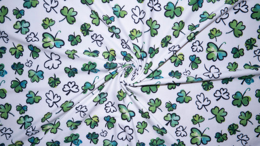 Four Leaf Clover Print #154 Double Brushed Polyester Spandex Apparel Stretch Fabric 190 GSM 58"-60" Wide By The Yard