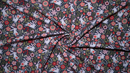 Spring Bunny Floral Bullet Print #361 Ribbed Scuba Techno Double Knit 2-Way Stretch Poly Spandex Apparel Craft Fabric 58"-60" Wide BTY