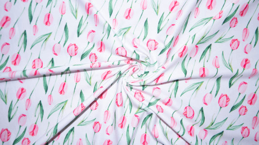 Tulip Floral #179 Double Brushed Polyester Spandex Apparel Stretch Fabric 190 GSM 58"-60" Wide By The Yard