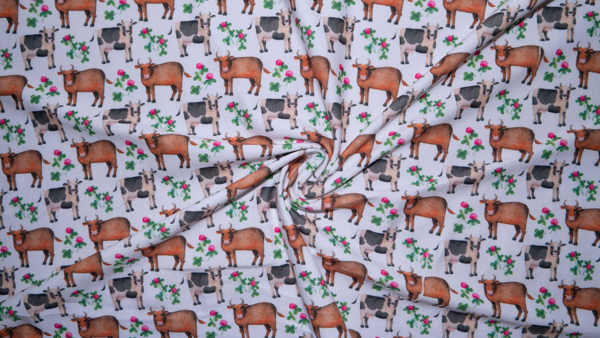 250 GSM DBP Cows DBP Print #190 Double Brushed Polyester Spandex Apparel Stretch Fabric 58"-60" Wide By The Yard