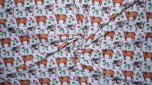 250 GSM DBP Cows DBP Print #190 Double Brushed Polyester Spandex Apparel Stretch Fabric 58"-60" Wide By The Yard