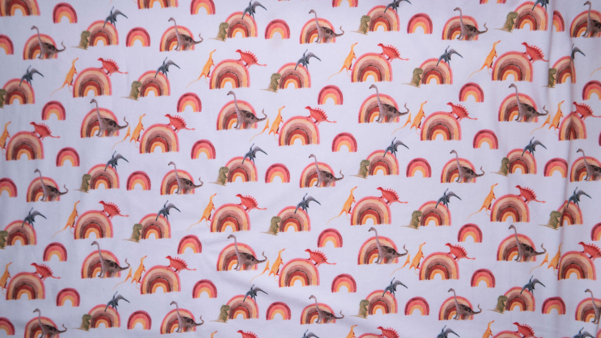 Rainbow Dino DBP Print #192 Double Brushed Polyester Spandex Apparel Stretch Fabric 190 GSM 58"-60" Wide By The Yard