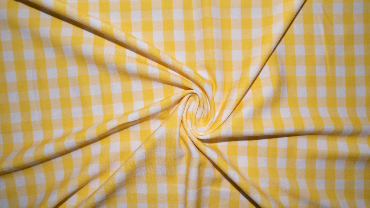Yellow Gingham DBP Print #193 Double Brushed Polyester Spandex Apparel Stretch Fabric 190 GSM 58"-60" Wide By The Yard