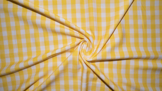 250 GSM DBP Yellow Gingham Print #193 Double Brushed Polyester Spandex Apparel Stretch Fabric 58"-60" Wide By The Yard