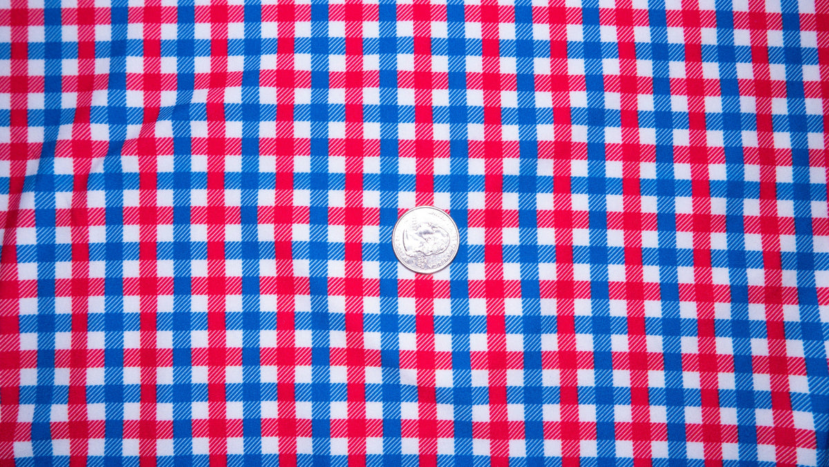 Patriotic Gingham DBP Print #197 Double Brushed Polyester Spandex Apparel Stretch Fabric 190 GSM 58"-60" Wide By The Yard