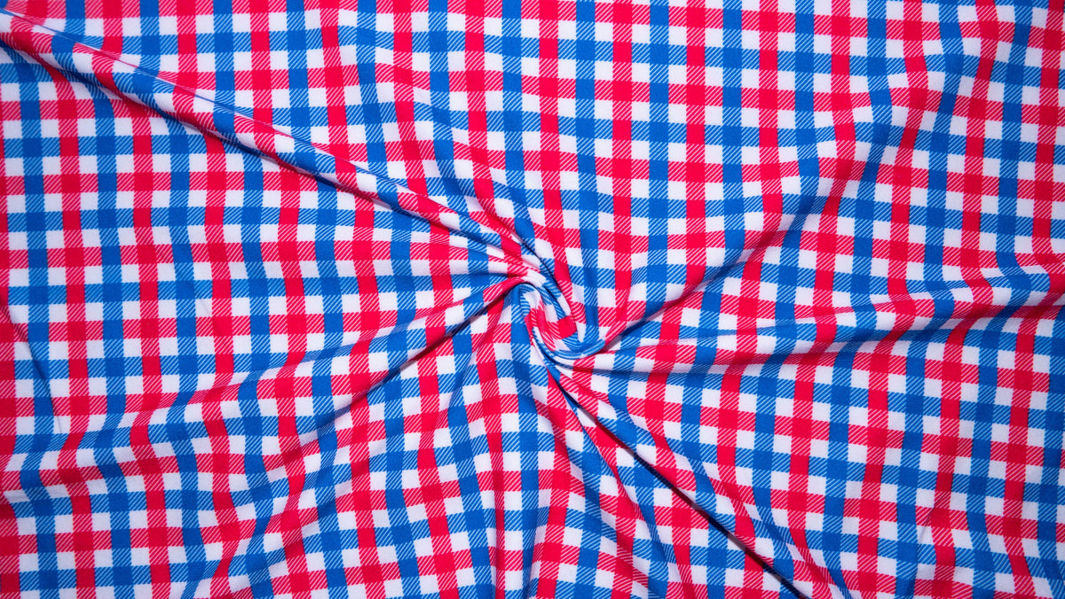 Patriotic Gingham DBP Print #197 Double Brushed Polyester Spandex Apparel Stretch Fabric 190 GSM 58"-60" Wide By The Yard