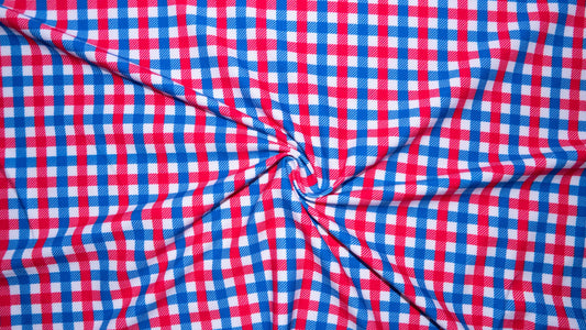 Patriotic Gingham DBP Print #197 Double Brushed Polyester Spandex Apparel Stretch Fabric 190 GSM 58"-60" Wide By The Yard