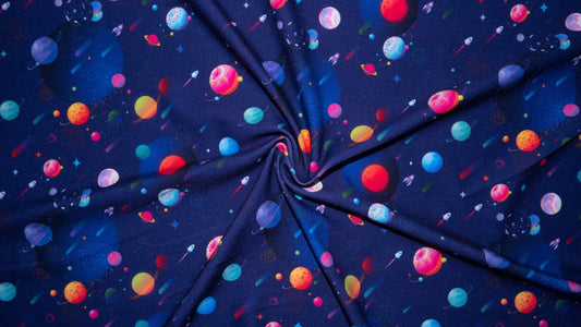 Space Donuts DBP Print #198 Double Brushed Polyester Spandex Apparel Stretch Fabric 190 GSM 58"-60" Wide By The Yard