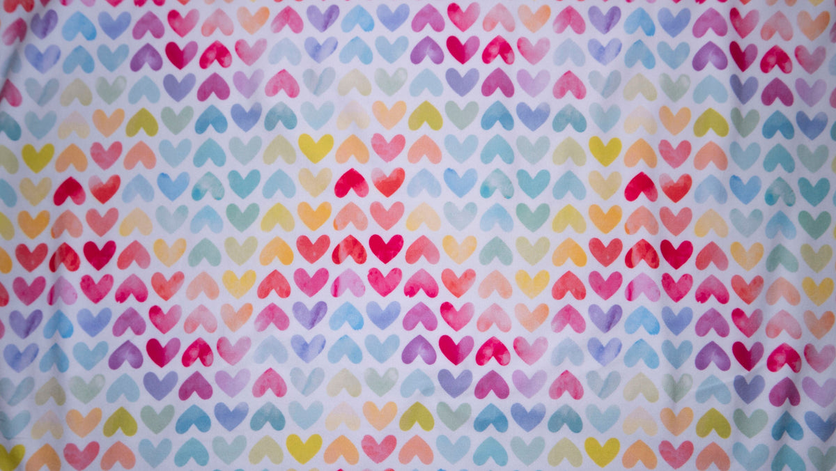 Pastel Hearts DBP Print #204 Double Brushed Polyester Spandex Apparel Stretch Fabric 190 GSM 58"-60" Wide By The Yard