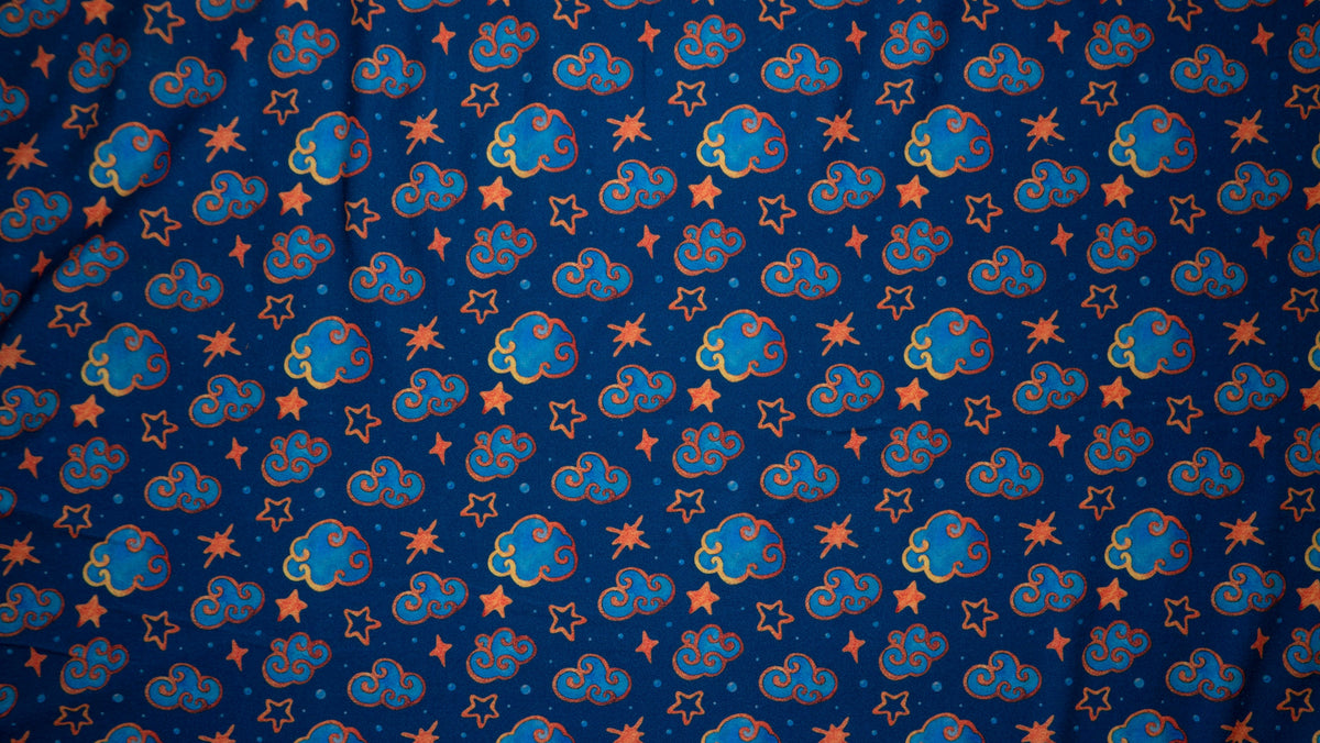 Clouds Stars DBP Print #211 Double Brushed Polyester Spandex Apparel Stretch Fabric 190 GSM 58"-60" Wide By The Yard