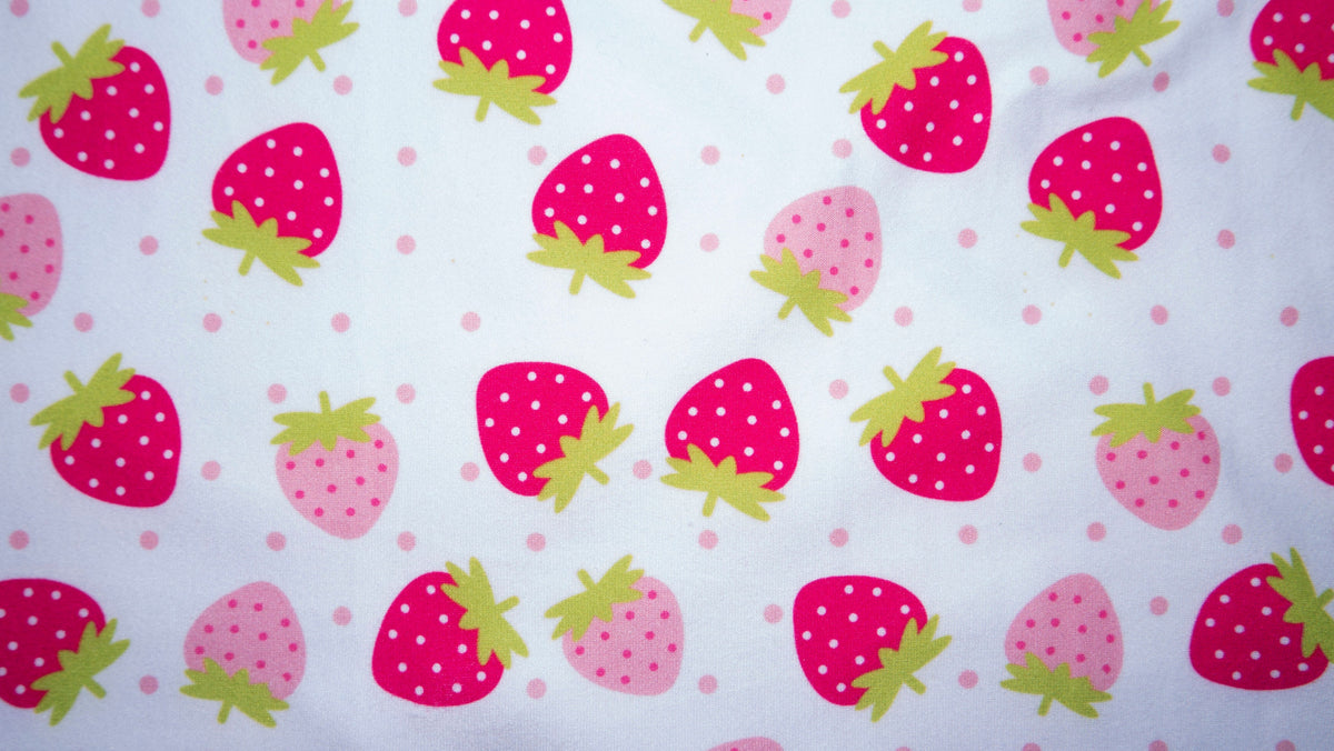 Strawberry Polka Dot DBP Print #214 Double Brushed Polyester Spandex Apparel Stretch Fabric 190 GSM 58"-60" Wide By The Yard
