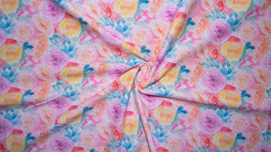 Watercolor Floral DBP Print #217 Double Brushed Polyester Spandex Apparel Stretch Fabric 190 GSM 58"-60" Wide By The Yard