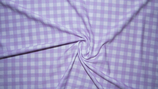 250 GSM DBP Purple Gingham Print #219 Double Brushed Polyester Spandex Apparel Stretch Fabric 58"-60" Wide By The Yard