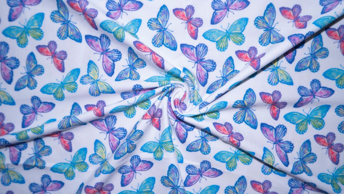 Butterfly DBP Print #220 Double Brushed Polyester Spandex Apparel Stretch Fabric 190 GSM 58"-60" Wide By The Yard