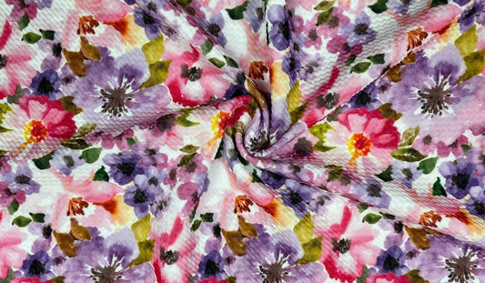 Floral Watercolor Bullet Print #373 Ribbed Scuba Techno Double Knit 2-Way Stretch Poly Spandex Apparel Craft Fabric 58"-60" Wide BTY
