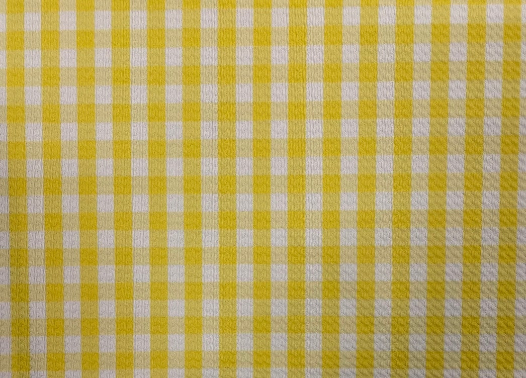 Yellow Gingham Bullet Print #377 Ribbed Scuba Techno Double Knit 2-Way Stretch Poly Spandex Apparel Craft Fabric 58"-60" Wide BTY