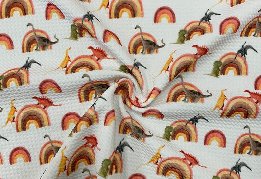 Dinosaur Rainbow Bullet Print #378 Ribbed Scuba Techno Double Knit 2-Way Stretch Poly Spandex Apparel Craft Fabric 58"-60" Wide BTY
