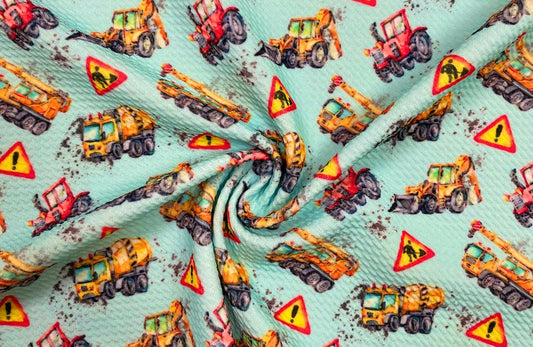 Construction Truck Bullet Print #385 Ribbed Scuba Techno Double Knit 2-Way Stretch Poly Spandex Apparel Craft Fabric 58"-60" Wide BTY
