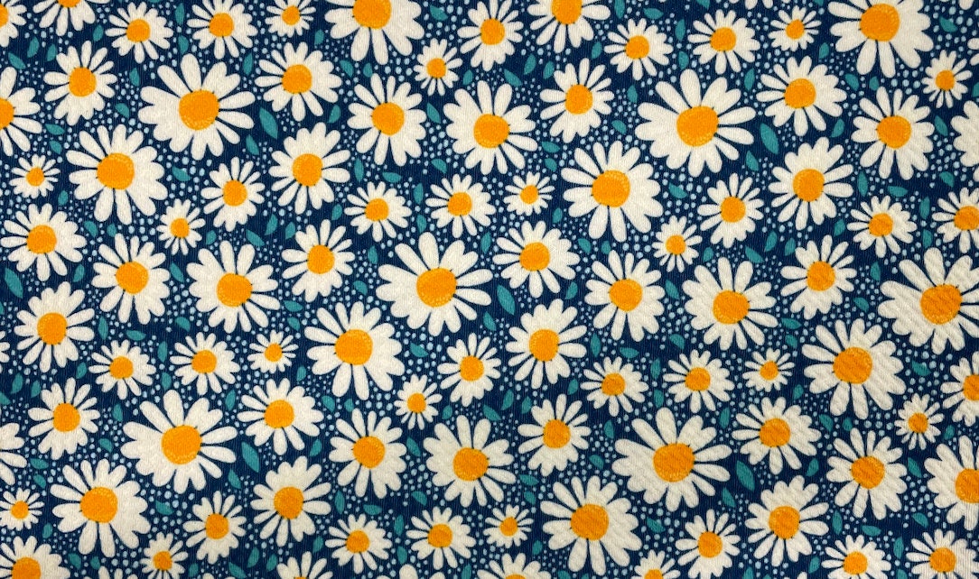 Daisy Floral Bullet Print #386 Ribbed Scuba Techno Double Knit 2-Way Stretch Poly Spandex Apparel Craft Fabric 58"-60" Wide BTY
