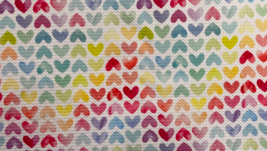 Hearts Multi-Color Bullet Print #387 Ribbed Scuba Techno Double Knit 2-Way Stretch Poly Spandex Apparel Craft Fabric 58"-60" Wide BTY