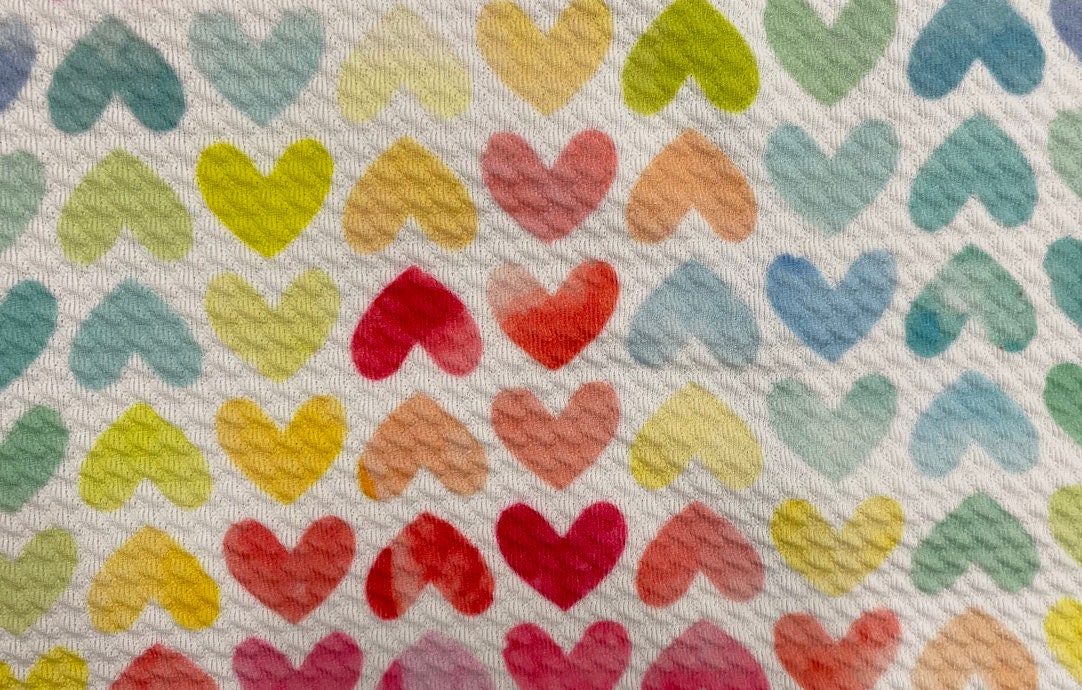 Hearts Multi-Color Bullet Print #387 Ribbed Scuba Techno Double Knit 2-Way Stretch Poly Spandex Apparel Craft Fabric 58"-60" Wide BTY