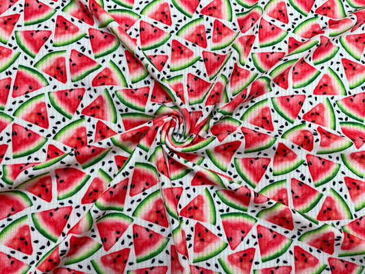 Watermelon Rib Knit Print #7 4x2 Jersey Knit Polyester Rayon Spandex Stretch 190GSM Apparel Fabric 58"-60" Wide By The Yard