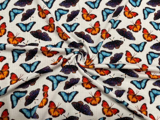 Butterfly Rib Knit Print #9 4x2 Jersey Knit Polyester Rayon Spandex Stretch 190GSM Apparel Fabric 58"-60" Wide By The Yard