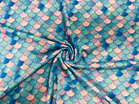 Mermaid Scale Rib Knit Print #15 4x2 Jersey Knit Polyester Rayon Spandex Stretch 190GSM Apparel Fabric 58"-60" Wide By The Yard