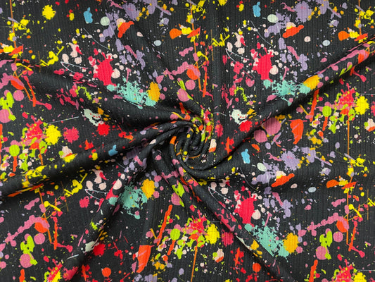 Paint Splatter Rib Knit Print #17 4x2 Jersey Knit Polyester Rayon Spandex Stretch 190GSM Apparel Fabric 58"-60" Wide By The Yard