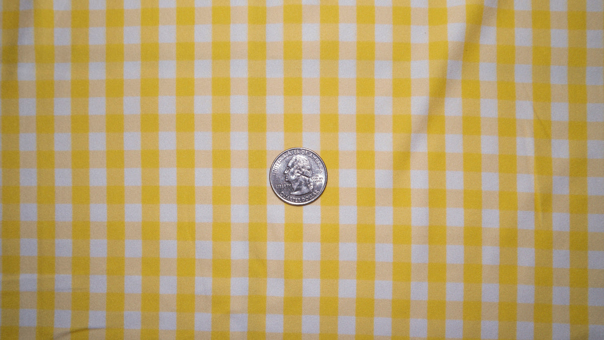 Yellow Gingham DBP Print #193 Double Brushed Polyester Spandex Apparel Stretch Fabric 190 GSM 58"-60" Wide By The Yard
