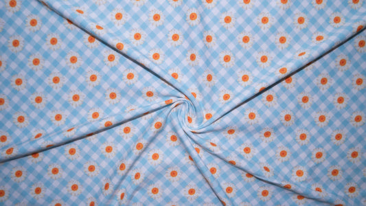 Daisy Gingham DBP Print #196 Double Brushed Polyester Spandex Apparel Stretch Fabric 190 GSM 58"-60" Wide By The Yard
