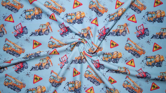 Construction Truck DBP Print #199 Double Brushed Polyester Spandex Apparel Stretch Fabric 190 GSM 58"-60" Wide By The Yard